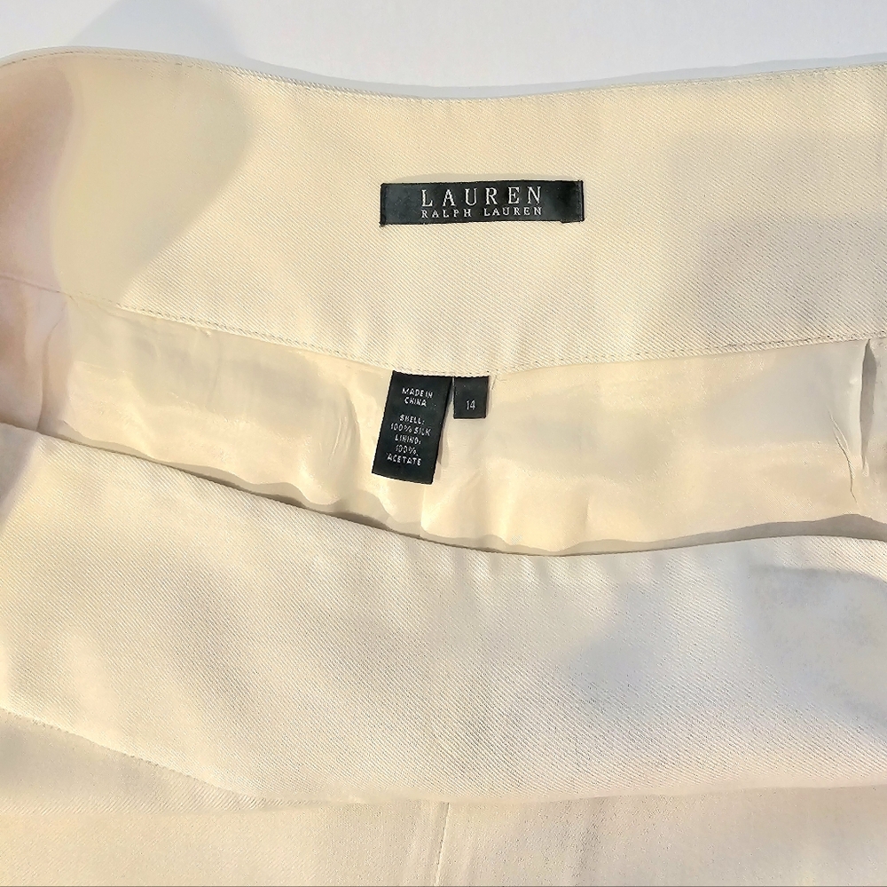 Lauren Ralph Lauren Lined Silk off White Trousers with Button Size Womens 14